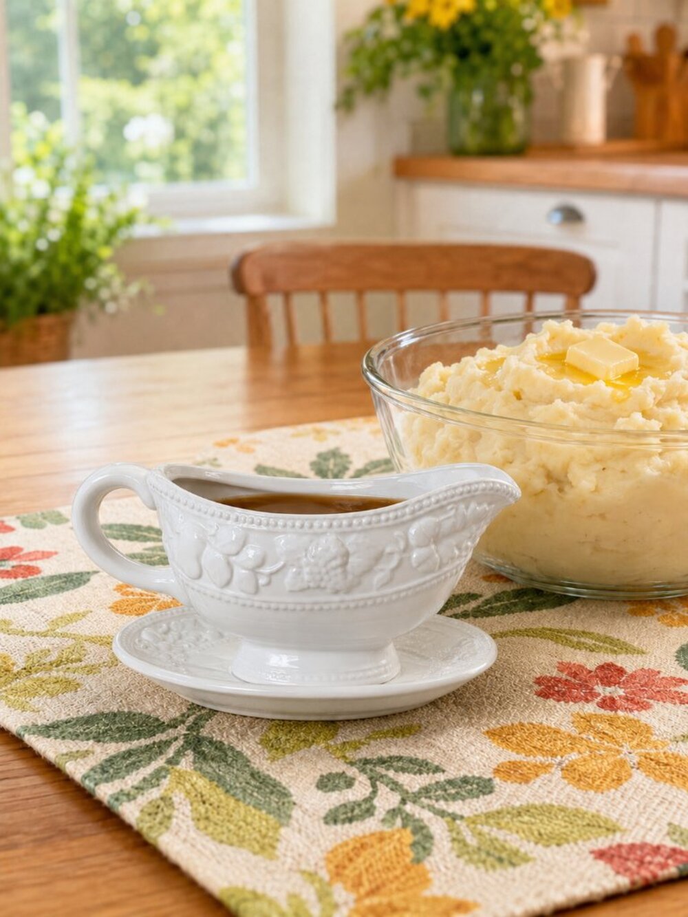 Harvest Signature White Embossed Fruit Gravy Boat & Underplate 14 oz